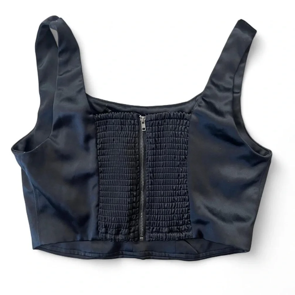 House of Harlow 1960 Women Black Satin Stretch Bustier Corset Crop Tube Tank Top - Picture 2 of 6